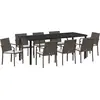 Image de vidaXL Ensemble de jardin pour repas, 9 pièces, en rotin synthétique PE, couleur marron et noir