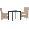 Image de vidaXL Salon de jardin avec coussins 3 pcs Beige Poly-Rattan