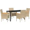 Image de vidaXL Salon de jardin avec coussins 5 pcs Beige Poly-Rattan