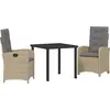 Image de vidaXL Salon de jardin avec coussins 3 pcs Beige Poly-Rattan