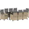 Image de vidaXL Salon de jardin avec coussins 9 pcs Beige Poly-Rattan