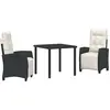 Image de vidaXL Salon de jardin avec coussins 3 pcs noir Poly-Rattan