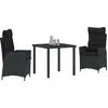 Image de vidaXL Salon de jardin avec coussins 3 pcs noir Poly-Rattan