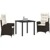 Image de vidaXL Ensemble de salle à manger de jardin avec coussins 3 pièces Marron Poly-rotin