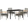 Image de vidaXL Ensemble de salle à manger de jardin avec coussins 5 pièces Gris et noir Rotin