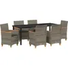 Image de vidaXL Ensemble de jardin pour repas, 7 pièces, gris, en résine tressée