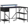 Image de Bureau vidaXL avec étagère, aspect chêne noir, 120 x 79 x 86,5 cm