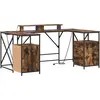 Image de Bureau avec étagère vidaXL, chêne fumé, 182 x 101 x 87,5 cm