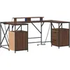 Image de Bureau vidaXL avec étagère, aspect chêne brun, 182 x 101 x 87,5 cm