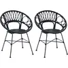 Image de vidaXL Chaise de salle à manger, lot de 2, rotin et fer, noir, 54 x 65 x 82 cm