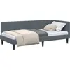 Image de vidaXL Sommier d'angle avec tête de lit gris foncé 100 cm x 200 cm velours