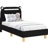 Image de vidaXL Sommier de lit d'enfant avec tête de lit noir 70 x 140 cm Tissu