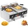 Image de SucceBuy Friteuse commerciale, friteuse électrique pour le plan de travail, double réservoir de 3000 W x 2 de puissance, double friteuse à huile de 5,9 l avec 2 paniers, en acier inoxydable épaissi