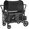 Image de Poussette pour 4 enfants, pliable, avec poignée réglable, harnais de sécurité et capote amovible, capacité de charge de 140 kg, de couleur gris foncé et noir