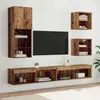 Image de vidaXL Étagères murales pour télévision avec éclairage LED, 5 pièces, bois de récupération, 100 x 30 x 30 cm