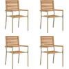 Image de vidaXL Chaises de jardin empilables, lot de 4, marron et beige, 54 x 56 x 90 cm