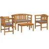 Image de Ensemble de salon de jardin VidaXL « Garden Roses » avec coussins, 4 pièces, en bois massif d'acacia