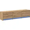 Image de Meuble TV vidaXL avec éclairage LED, style artisanal, chêne, 165 x 34 x 40 cm