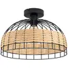 Image de EGLO Plafonnier Anwick, plafonnier vintage, boho, lampe de salon en acier et rotin noir, naturel, lampe de cuisine, lampe de couloir plafond, E27
