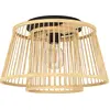 Image de EGLO Plafonnier Hykeham, plafonnier avec 2 abat-jours en bambou, lampe de salon boho en bois naturel et métal, lampe en bois, douille E27