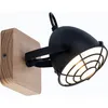Image de Applique Salon Applique Murale Salle À Manger Lampe Industrielle, Métal Noir Bois Aspect Grille Naturelle, Spot Mobile E14, H 20,5 Cm