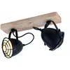 Image de Plafonnier Spot Lampe De Salon Plafonnier Lampe De Salle À Manger, Métal Noir Grille Bois Naturel, 2 Ampoules E14 Spots Mobiles, L 36 Cm