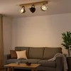 Image de Plafonnier, Noir, Lampe De Salon, Spot De Plafond Maison De Campagne, 3 Flammes, Lampe En Bois, Barre De Spot Pivotante, Métal Mat, 3x E14, Lxlxh 59x11x20,5 Cm