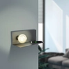 Image de EGLO Lampe murale Ciglie, Applique murale, Matériau : fonte d'aluminium, Couleur : noir, Verre : opalin mat, blanc, QI-Charger (wireless charging) inclus, Douille : E14