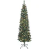 Image de Sapin De Noël Étroit Led Argenté 210 Cm Avec 8 Modes Lumineux, Pommes De Pin Et Baies Vertes, Décoration Festive Moderne Intérieure