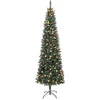 Image de Sapin De Noël Étroit Vert 230 Cm Avec Led 7 Modes, 761 Branches, Pommes De Pin Et Baies Décoratives, Arbre Lumineux Élégant Pour Salon Intérieur