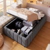 Image de MODFU Lit Coffre Simple 90x200 cm - Lit Adulte avec Coffre Ouvertures Hydraulique - Sans Matelas - Revêtement Lin + MDF - Gris