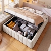 Image de MODFU Lit Coffre Double 140x200 cm - Lit Adulte avec Coffre Facile d’Accès - Sans Matelas - Revêtement Lin + MDF - Beige