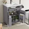 Image de MODFU Meuble de Salle de Bain Autoportant avec Vasque Intégrée et Étagère Réglable - 60x46x84,8 cm - Gris