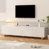 Image de OKWISH Meuble TV blanc 180×40×45 cm avec 2 placards, buffet bas avec 5 pieds, capacité jusqu'à 65 kg, design nuage pour enfants