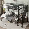 Image de OKWISH Lit Superposé Enfant 90x200 cm et 120x200 cm - Lit Métal Noir avec Rangement et Échelle, Structure en Pin et MDF - Sans Matelas