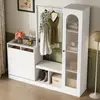 Image de okwish Ensemble d'entrée 6-en-1 avec armoire, penderie, banc à chaussures, meuble à chaussures et vitrine en verre, combinaison d'entrée avec éclairage LED, blanc