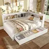 Image de okwish Canapé-lit 140x200 cm, daybed sans matelas, lit pour jeunes avec 2 tiroirs et sommier à lattes, daybed avec prise et 2 ports USB   blanc