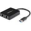 Image de StarTech.com Adaptateur USB 3.0 à Double Port Gigabit Ethernet avec port USB - 10/100/100 - Adaptateur NIC Réseau USB Gigabit LAN, Avec fil, USB, Ethe