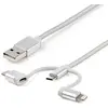 Image de StarTech.com Câble multi chargeur USB de 1 m - Lightning USB-C Micro-B - Tressé, 1 m, USB A, Micro-USB B, USB 2.0, 0,48 Gbit/s, Argent LTCUB1MGR
