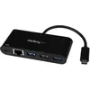 Image de StarTech.com Adaptateur USB-C vers Gigabit Ethernet avec hub USB 3.0 à 3 ports et USB Power Delivery, Avec fil, USB, Ethernet, 5000 Mbit/s, Noir US1GC