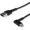 Image de StarTech.com Câble USB-A vers Lightning Noir Robuste 1m Coudé à 90° - Câble de Charge/Synchronisation USB Type A vers Lightning en Fibre Aramide Robus