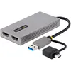 Image de StarTech.com Adaptateur USB vers Double HDMI - USB A/C vers 2 Écrans HDMI (1x 4K30Hz, 1x 1080p) - Dongle Intégré USB-A vers C, Câble de 11cm - Adaptat