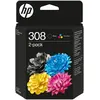 Image de HP 308 Pack de 2 cartouches d’encre authentiques Noir/Trois couleurs, Rendement standard, Noir, Cyan, Magenta, Jaune, Encre à colorant, Encre à pigmen