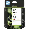 Image de HP 62 pack de 2 cartouches authentiques d'encre noire / trois couleurs, Rendement standard, Noir, Cyan, Magenta, Jaune, Encre à pigments, Encre à colo