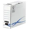 Image de Boîte archives carton Bankersbox - dos 10 cm - pour format 24 x 32 cm - H. 250 mm x l. 10 cm x P. 330 mm - Blanc / Bleu - 100% recyclé certifié FSC - Lot de 25