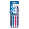 Image de Stylo roller rétractable Pilot FriXion Clicker encre gel effaçable - pointe moyenne 0,7 mm - pochette de 4 couleurs assorties