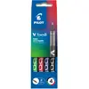 Image de Pilot Stylo roller, V Ball, pointe fine, corps bleu, couleurs d'encre assorties : noir, bleu, vert, rouge (Pochette de 4)