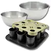 Image de Set pâtisserie moule à gâteaux individuels 9 empreintes avec couvercle, 2 bols à mixer et 1 spatule zenker 9370850B88 en occasion ou reconditionné