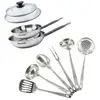 Image de Set de 2 poêles 20 et 24 cm en inox, 2 couvercles verre et 6 ustensiles inox fackelmann eterna 9440250B88 en occasion ou reconditionné