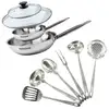 Image de Set de 2 poêles 20 et 28 cm en inox, 2 couvercles verre et 6 ustensiles inox fackelmann eterna 9440350B88 en occasion ou reconditionné